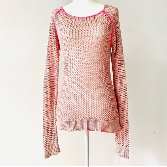 AMERICAN Eagle Pink Knit Crochet Tunic Cover Up - Picture 1 of 8